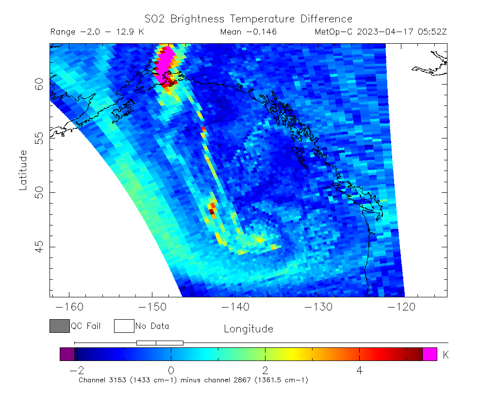SO2 Brightness Temperature Difference 2023-04-17 05:52Z