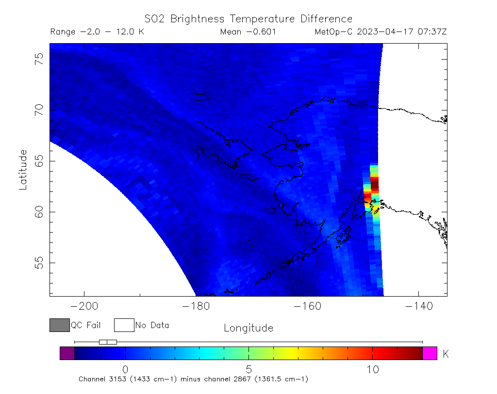 SO2 Brightness Temperature Difference 2023-04-17 07:37Z