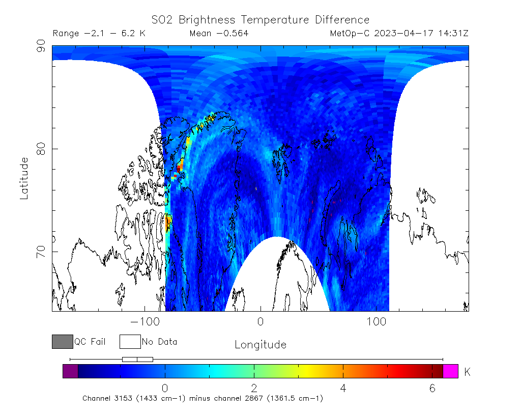 SO2 Brightness Temperature Difference 2023-04-17 14:31Z