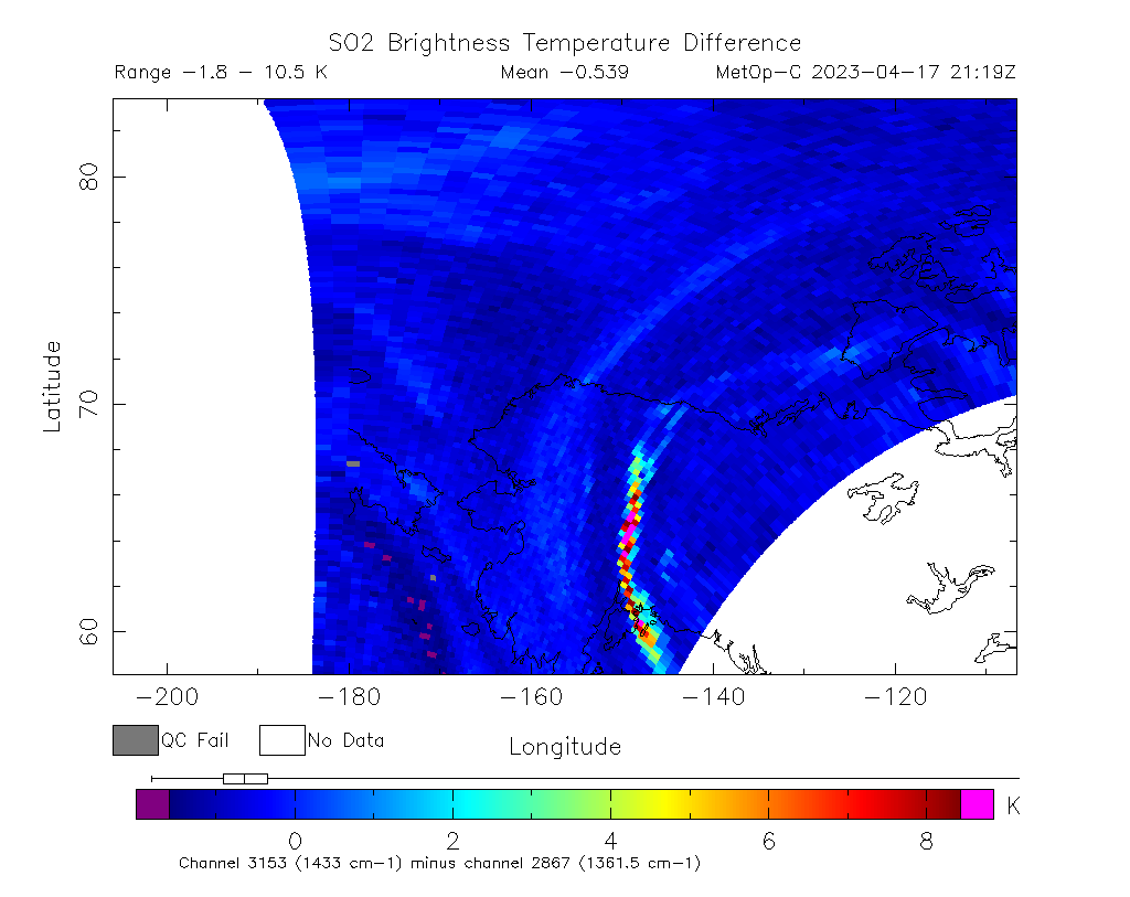 SO2 Brightness Temperature Difference 2023-04-17 21:19Z