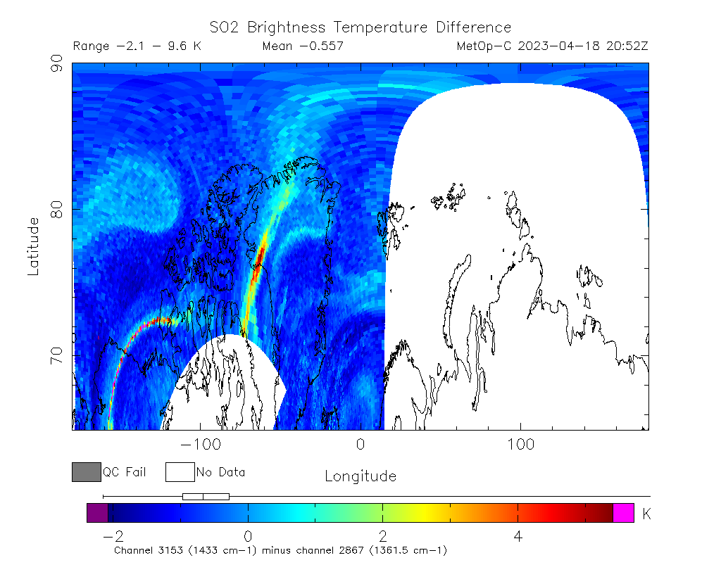 SO2 Brightness Temperature Difference 2023-04-18 20:52Z