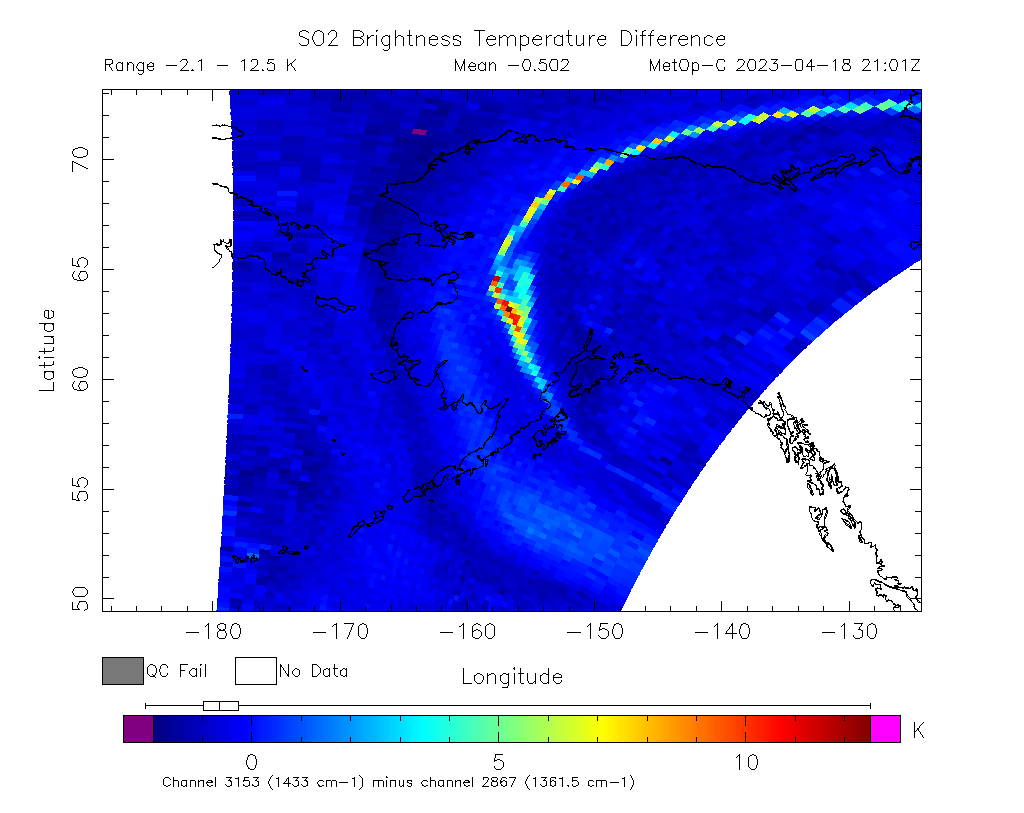 SO2 Brightness Temperature Difference 2023-04-18 21:01Z