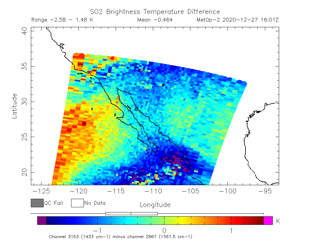 SO2 Brightness Temperature Difference 2020-12-27 16:01Z