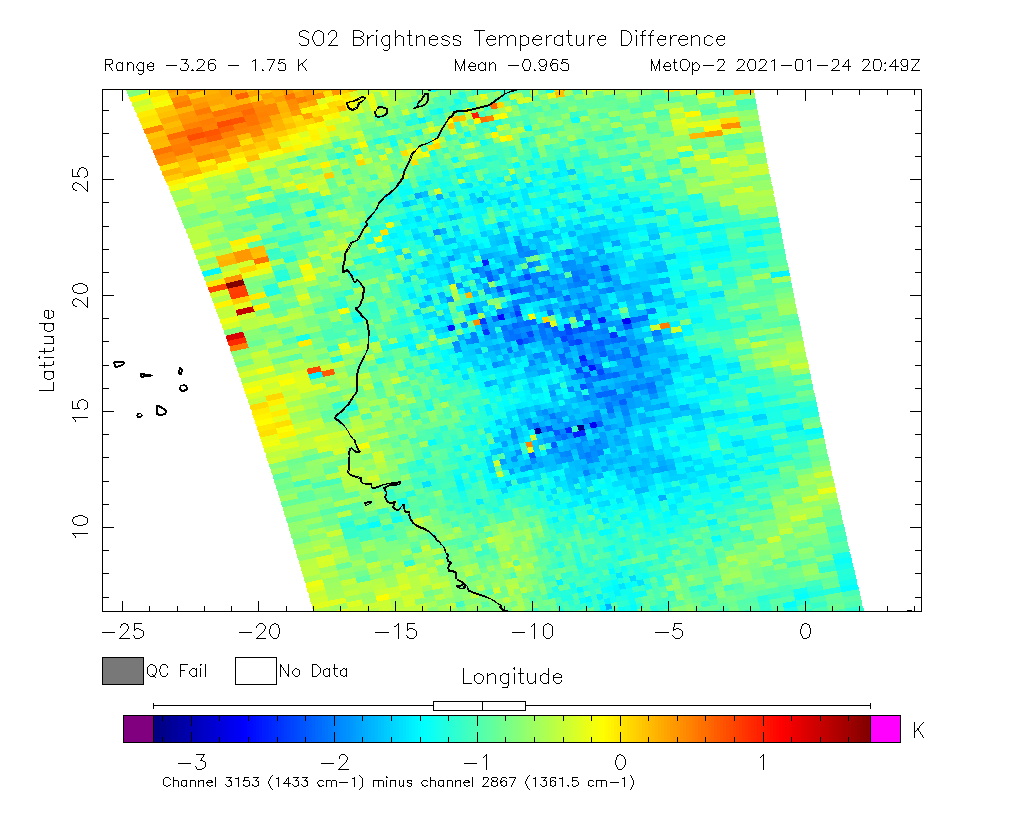 SO2 Brightness Temperature Difference 2021-01-24 20:49Z
