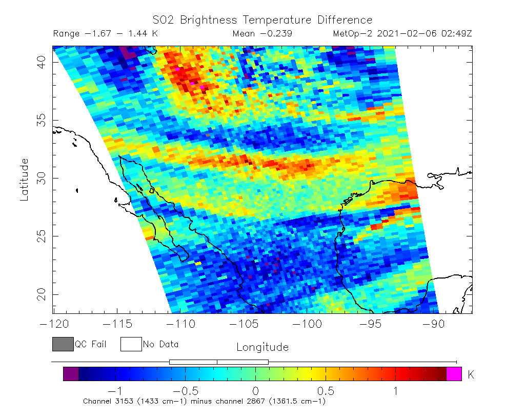 SO2 Brightness Temperature Difference 2021-02-06 02:49Z