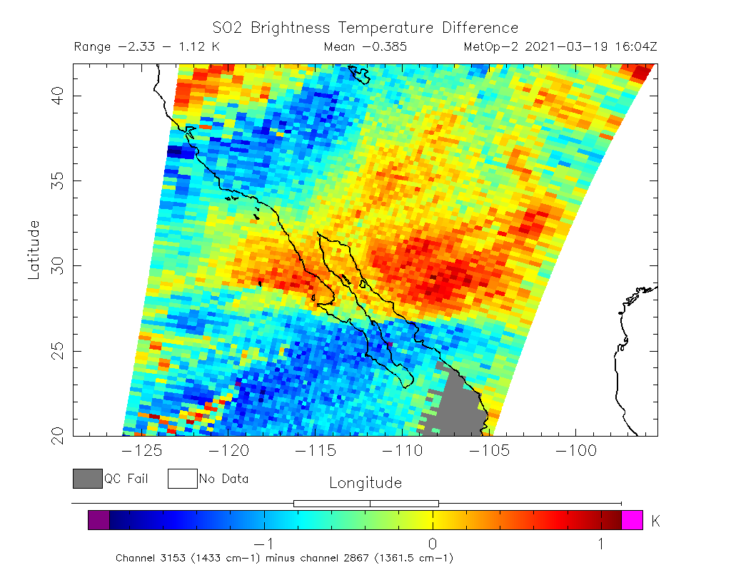 SO2 Brightness Temperature Difference 2021-03-19 16:04Z