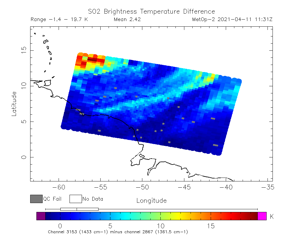 SO2 Brightness Temperature Difference 2021-04-11 11:31Z