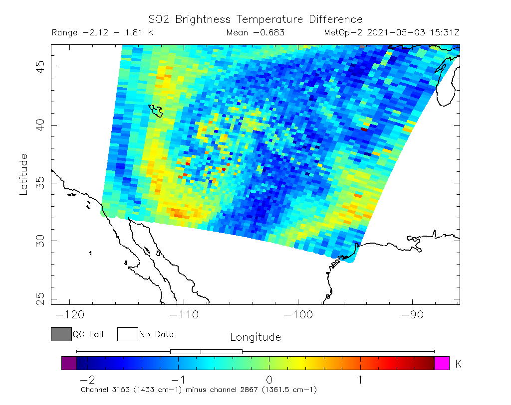 SO2 Brightness Temperature Difference 2021-05-03 15:31Z