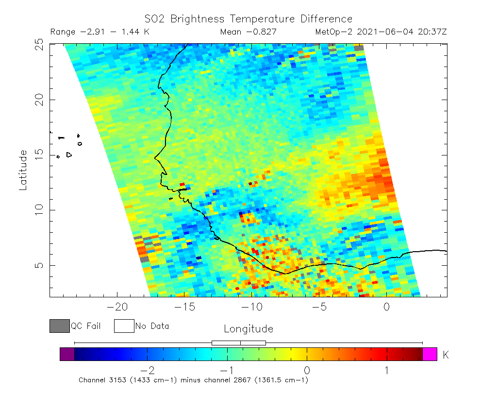SO2 Brightness Temperature Difference 2021-06-04 20:37Z