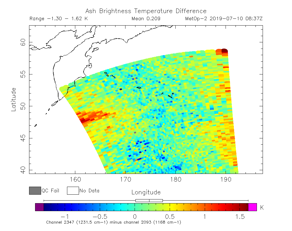 Ash Brightness Temperature Difference 2019-07-10 08:37Z