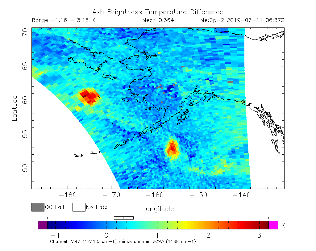 Ash Brightness Temperature Difference 2019-07-11 06:37Z