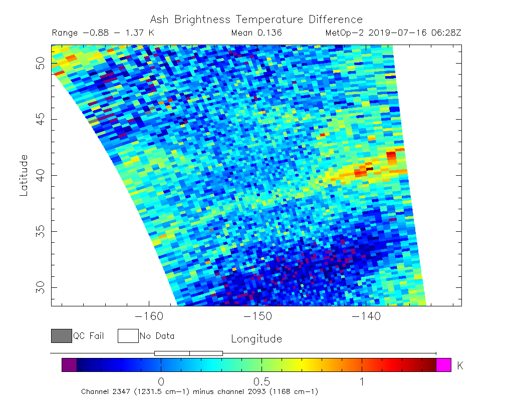 Ash Brightness Temperature Difference 2019-07-16 06:28Z