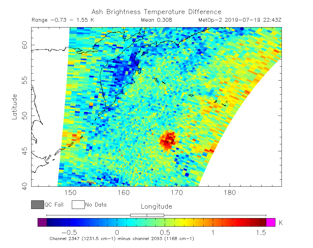 Ash Brightness Temperature Difference 2019-07-19 22:43Z