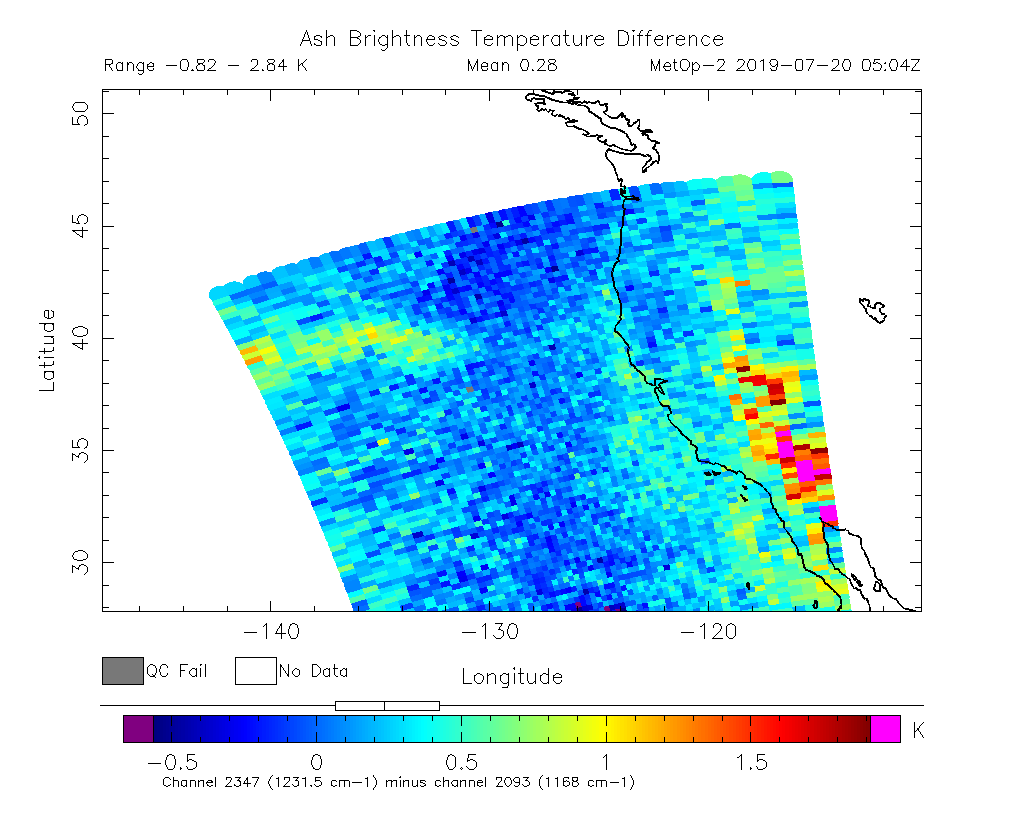 Ash Brightness Temperature Difference 2019-07-20 05:04Z