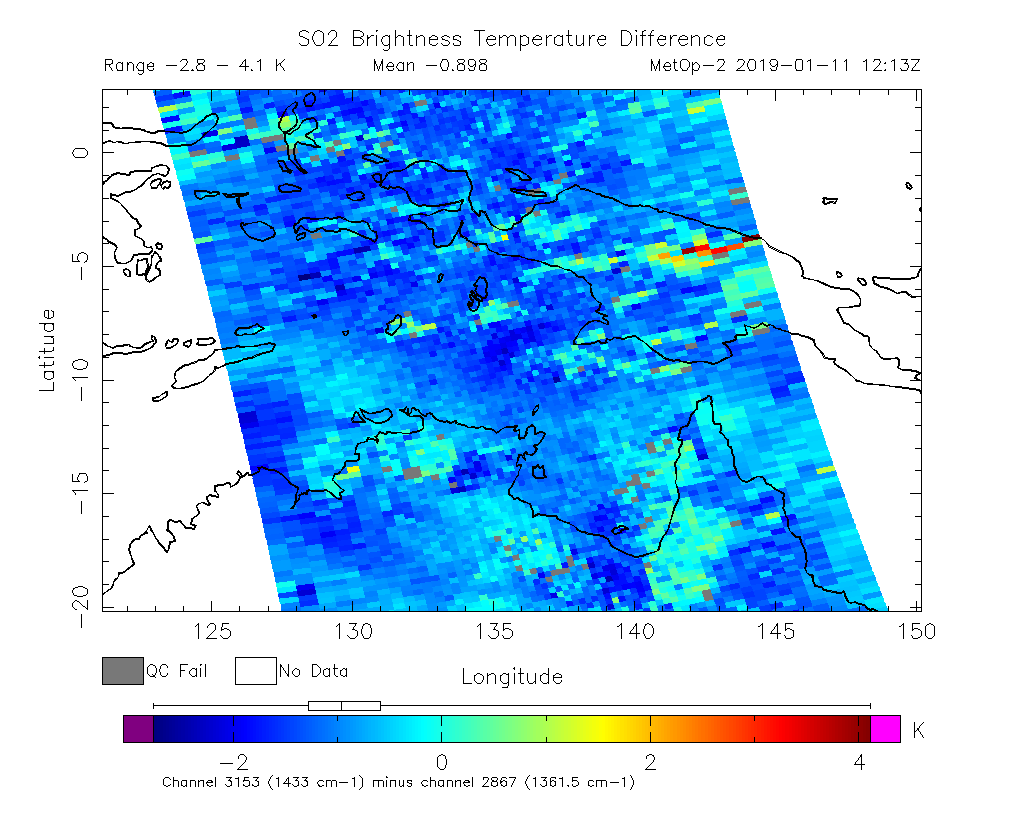 SO2 Brightness Temperature Difference 2019-01-11 12:13Z
