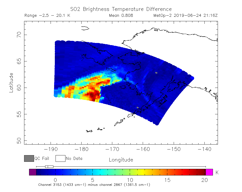 SO2 Brightness Temperature Difference 2019-06-24 21:16Z