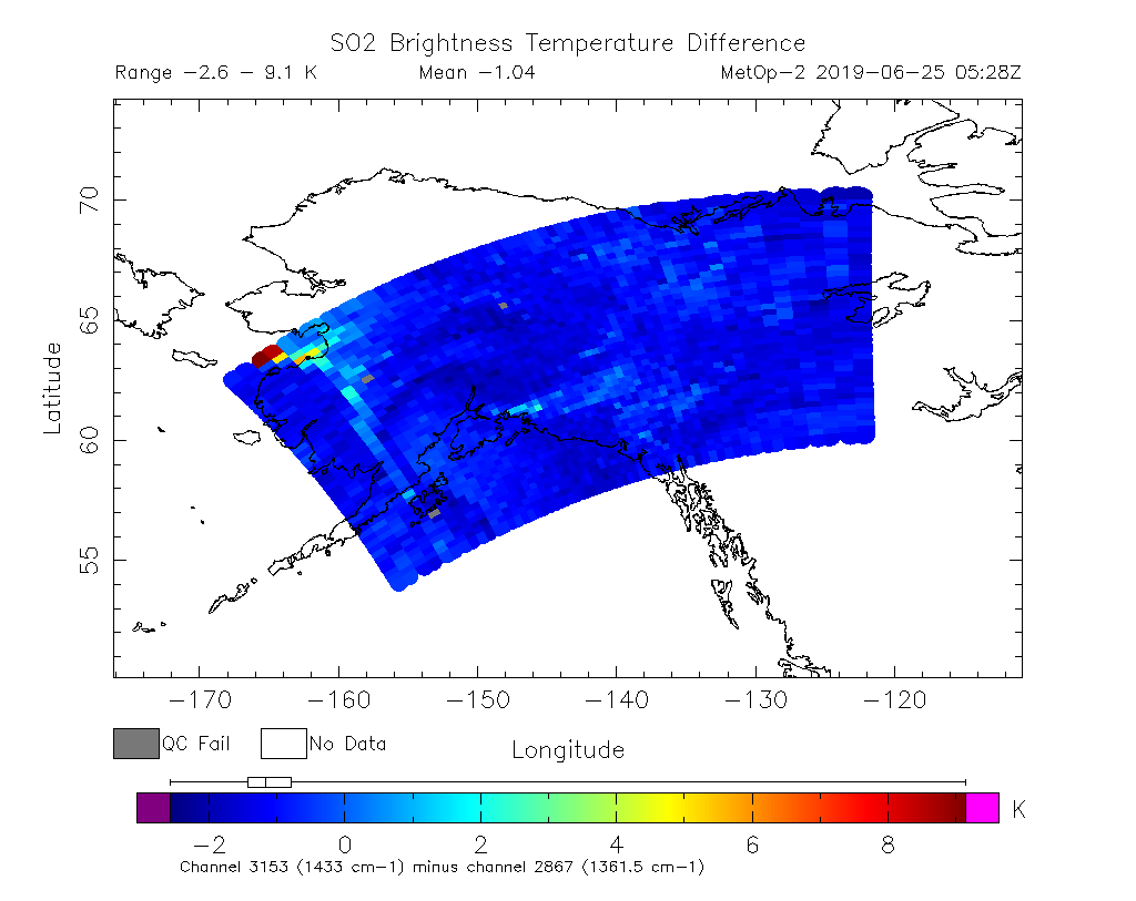 SO2 Brightness Temperature Difference 2019-06-25 05:28Z