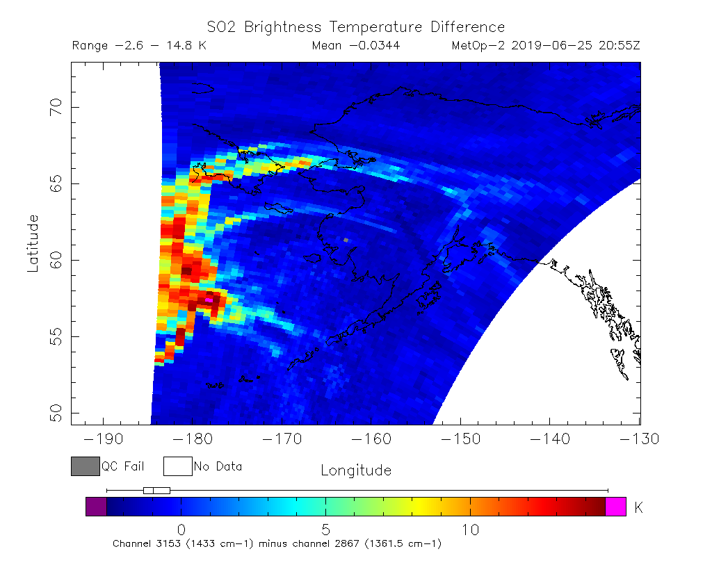 SO2 Brightness Temperature Difference 2019-06-25 20:55Z