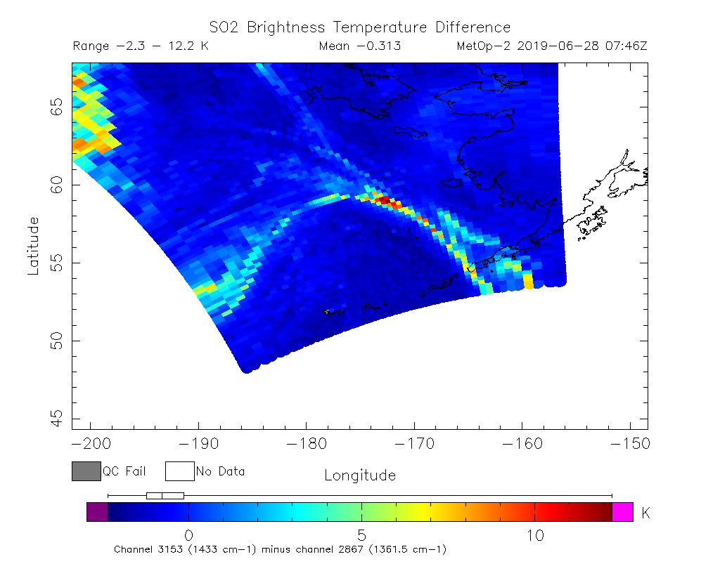 SO2 Brightness Temperature Difference 2019-06-28 07:46Z