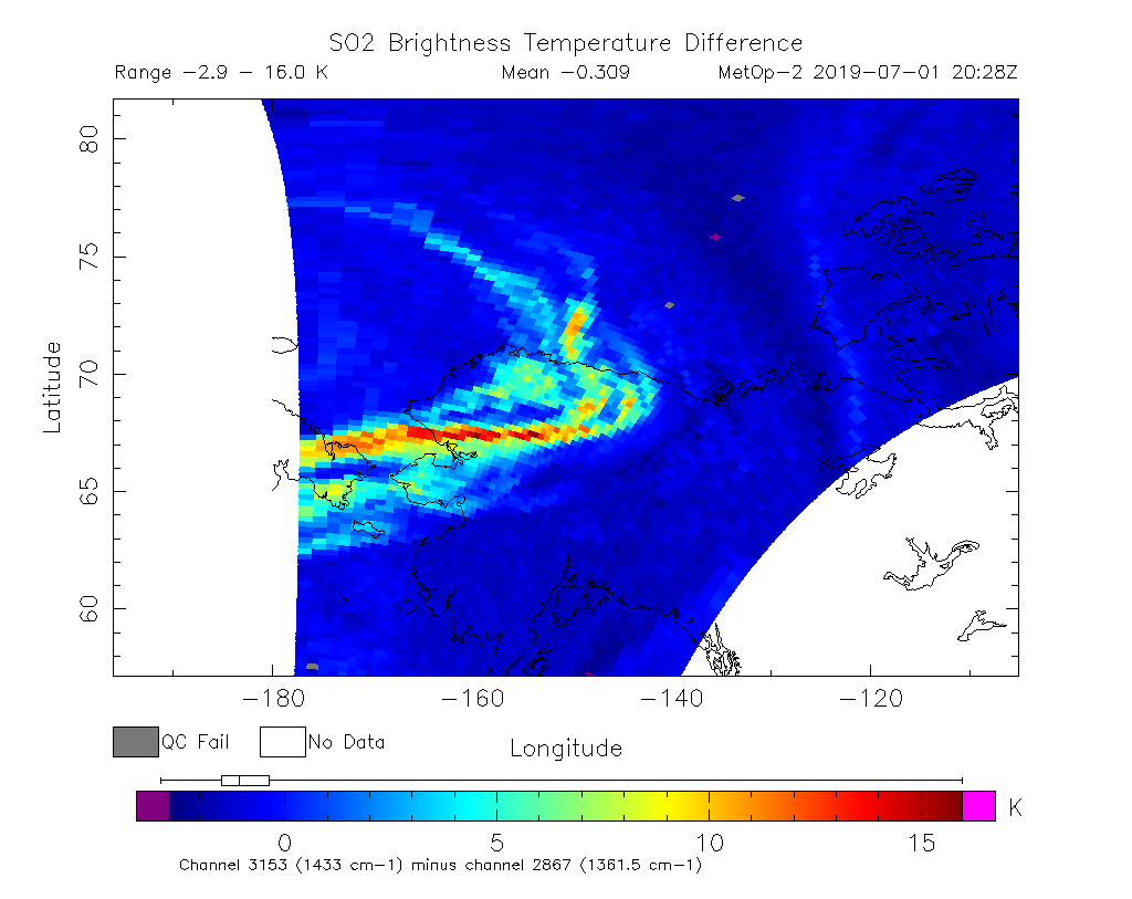 SO2 Brightness Temperature Difference 2019-07-01 20:28Z