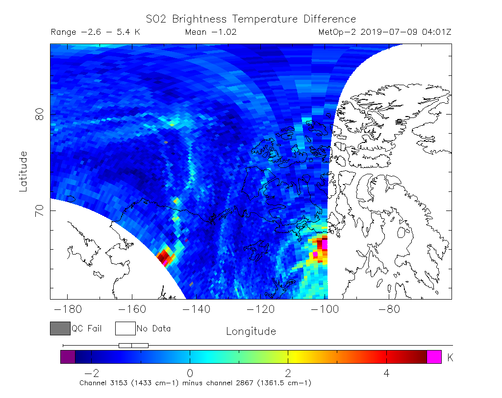 SO2 Brightness Temperature Difference 2019-07-09 04:01Z