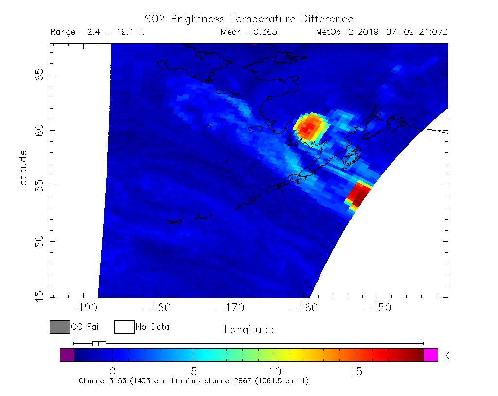 SO2 Brightness Temperature Difference 2019-07-09 21:07Z