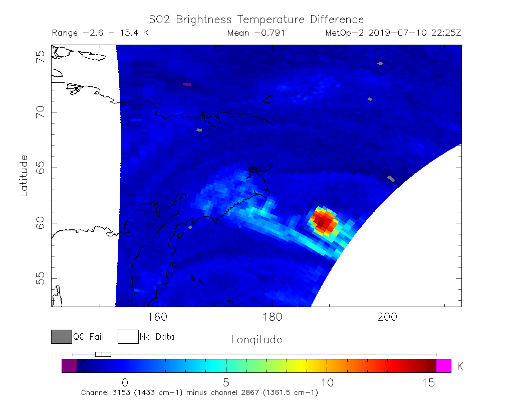 SO2 Brightness Temperature Difference 2019-07-10 22:25Z