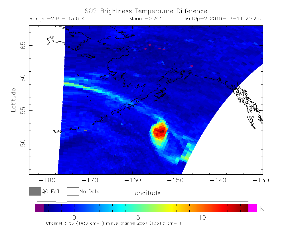 SO2 Brightness Temperature Difference 2019-07-11 20:25Z