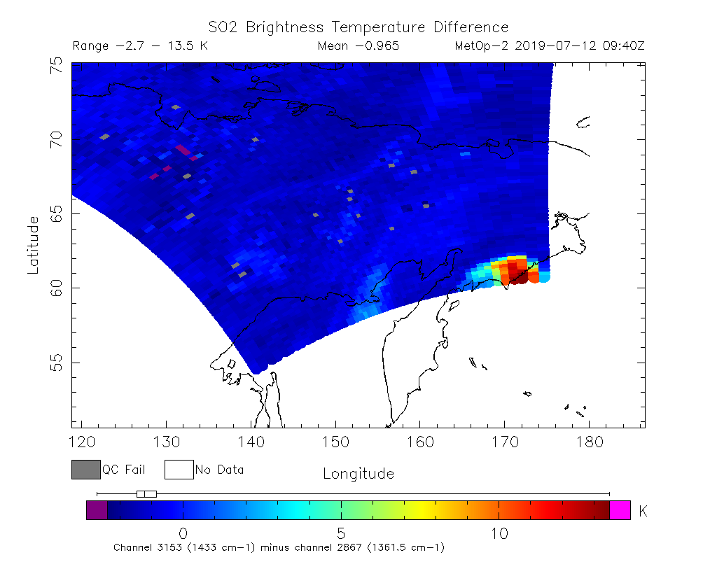 SO2 Brightness Temperature Difference 2019-07-12 09:40Z