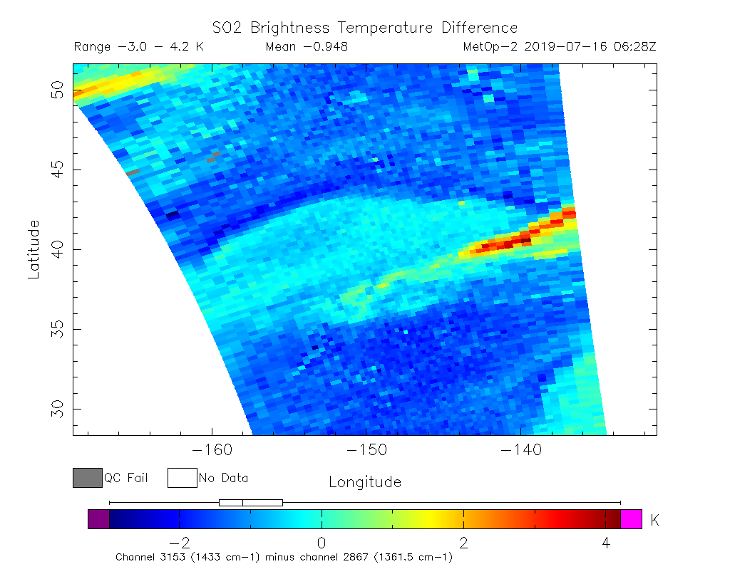 SO2 Brightness Temperature Difference 2019-07-16 06:28Z