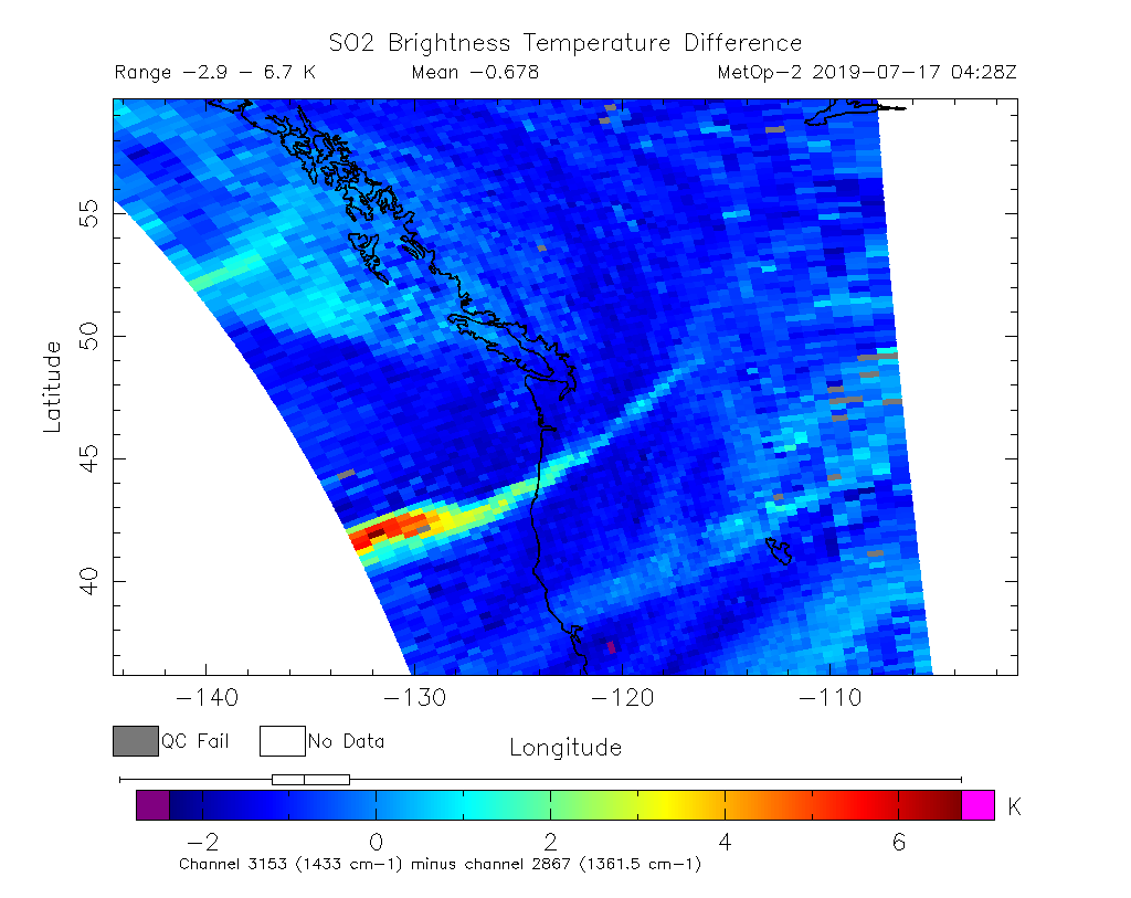 SO2 Brightness Temperature Difference 2019-07-17 04:28Z