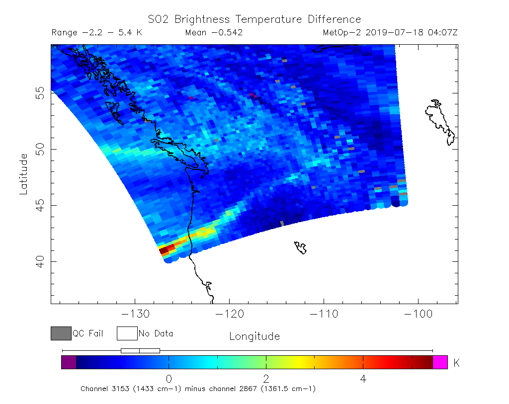 SO2 Brightness Temperature Difference 2019-07-18 04:07Z