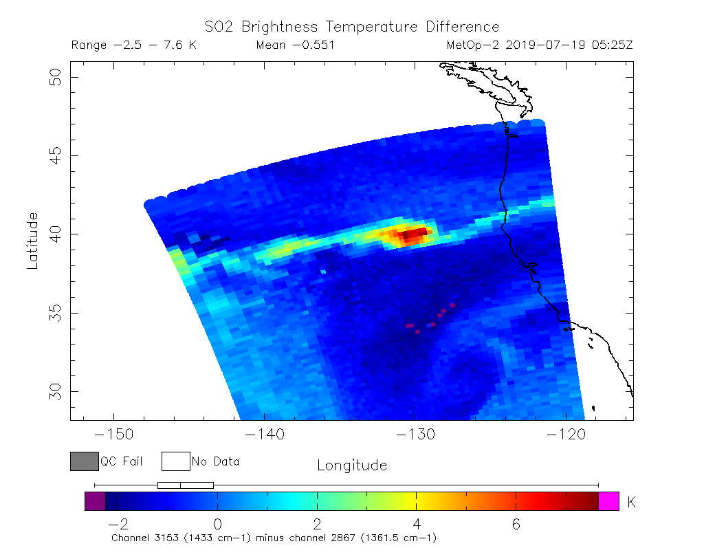 SO2 Brightness Temperature Difference 2019-07-19 05:25Z