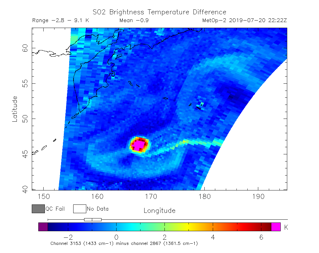 SO2 Brightness Temperature Difference 2019-07-20 22:22Z