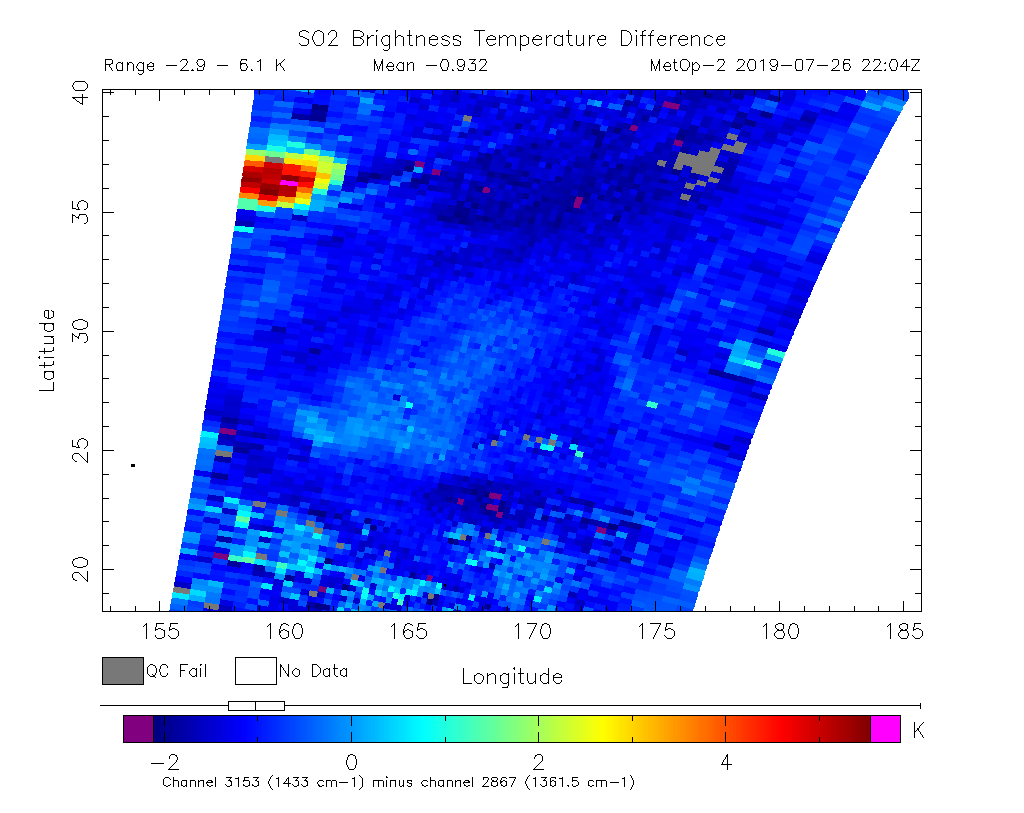 SO2 Brightness Temperature Difference 2019-07-26 22:04Z
