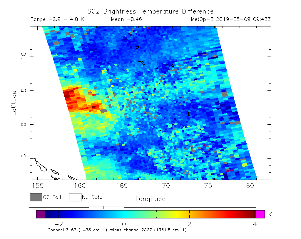 SO2 Brightness Temperature Difference 2019-08-09 09:43Z