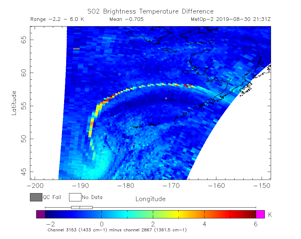 SO2 Brightness Temperature Difference 2019-08-30 21:31Z