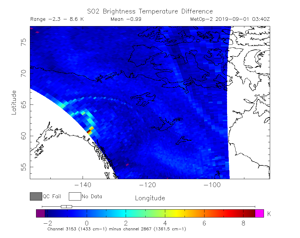 SO2 Brightness Temperature Difference 2019-09-01 03:40Z