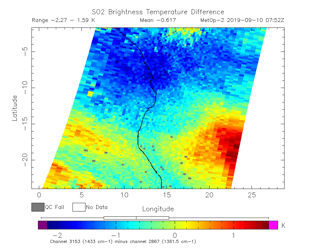 SO2 Brightness Temperature Difference 2019-09-10 07:52Z
