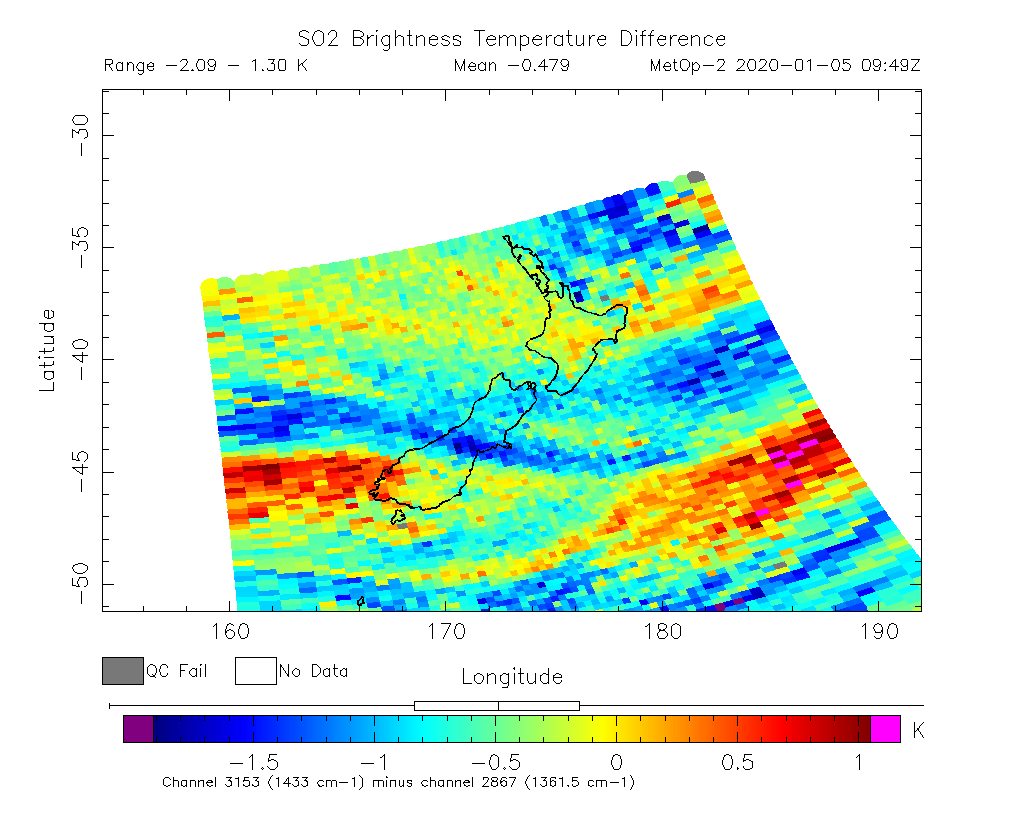 SO2 Brightness Temperature Difference 2020-01-05 09:49Z