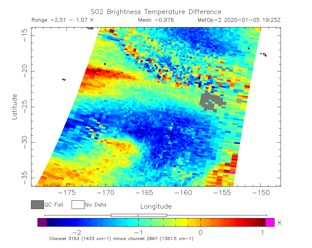 SO2 Brightness Temperature Difference 2020-01-05 19:25Z