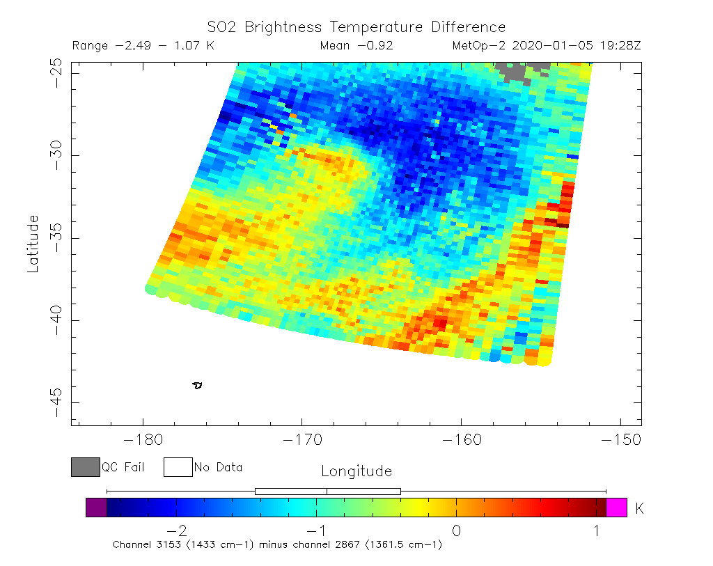 SO2 Brightness Temperature Difference 2020-01-05 19:28Z