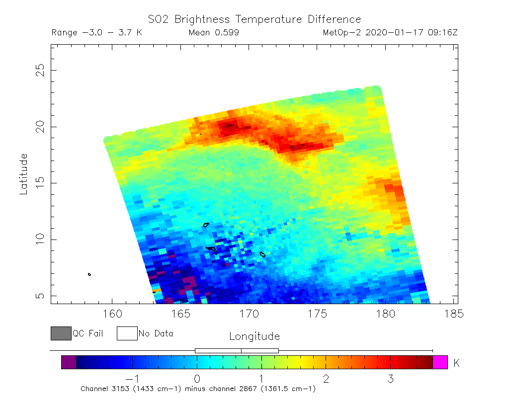 SO2 Brightness Temperature Difference 2020-01-17 09:16Z