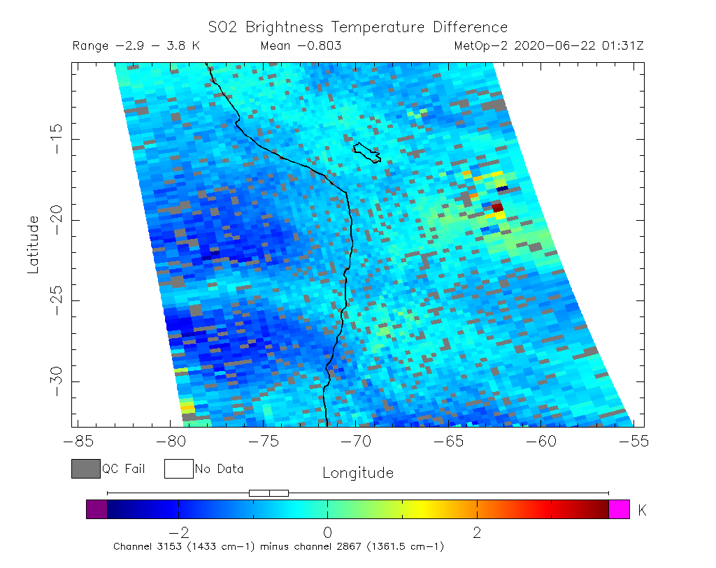 SO2 Brightness Temperature Difference 2020-06-22 01:31Z