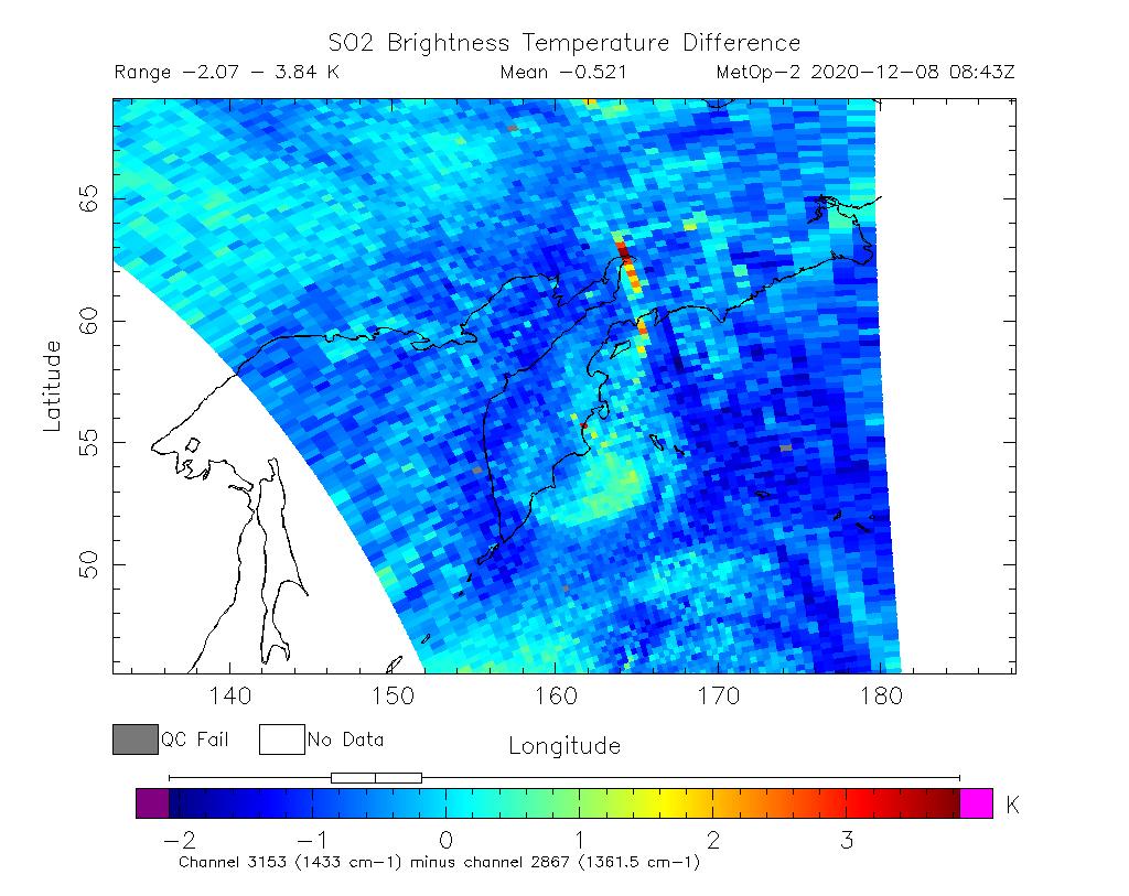 SO2 Brightness Temperature Difference 2020-12-08 08:43Z