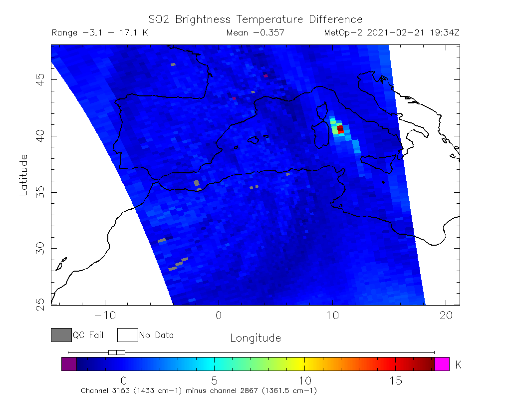 SO2 Brightness Temperature Difference 2021-02-21 19:34Z