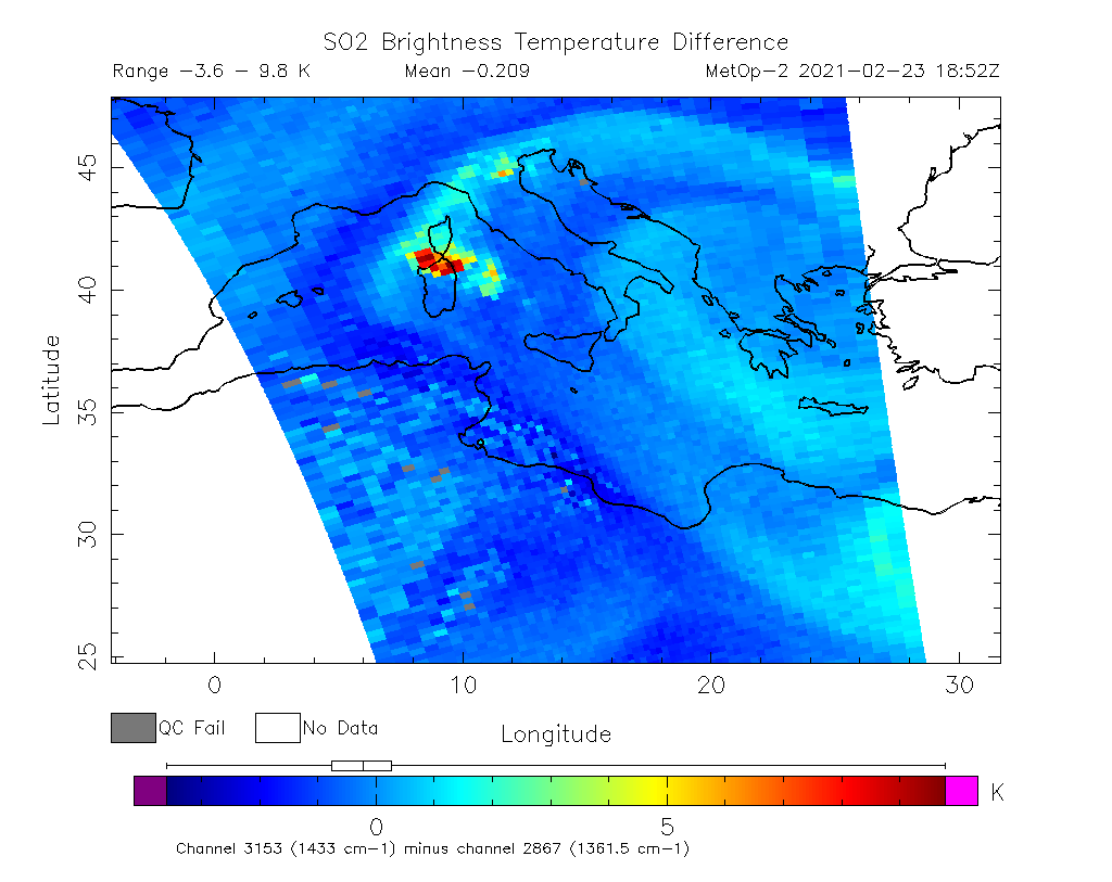 SO2 Brightness Temperature Difference 2021-02-23 18:52Z
