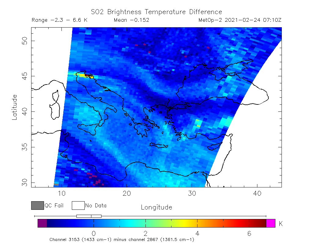 SO2 Brightness Temperature Difference 2021-02-24 07:10Z