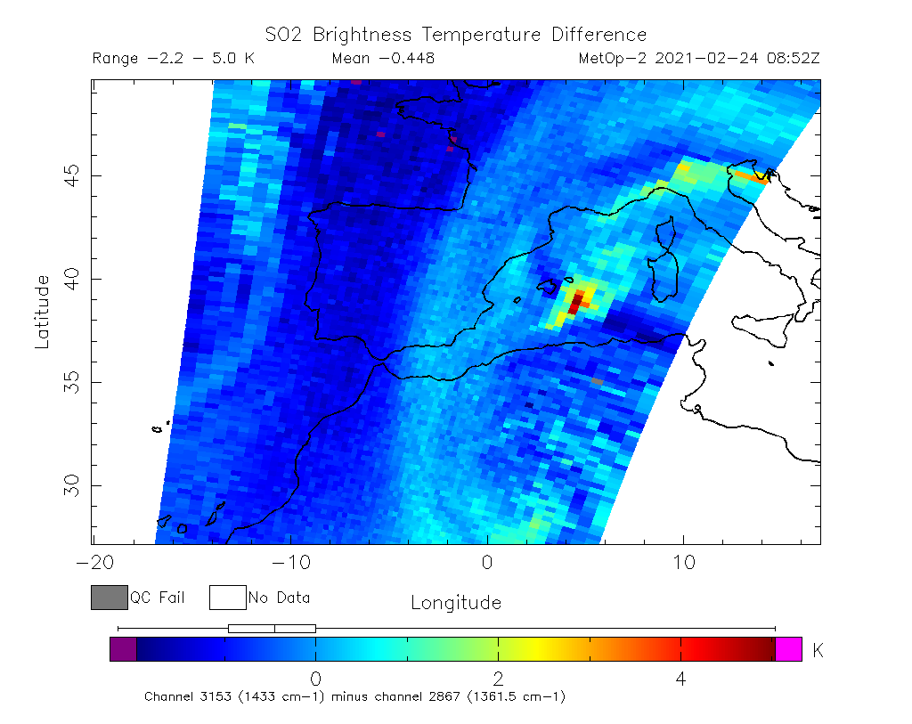 SO2 Brightness Temperature Difference 2021-02-24 08:52Z