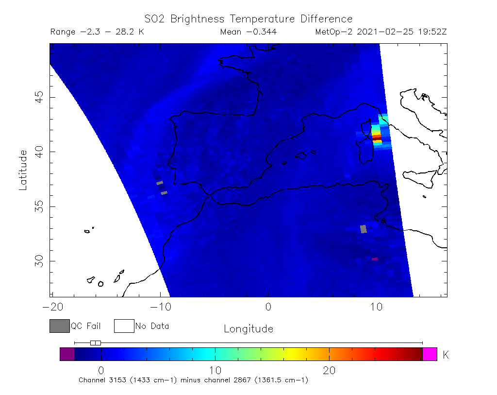 SO2 Brightness Temperature Difference 2021-02-25 19:52Z